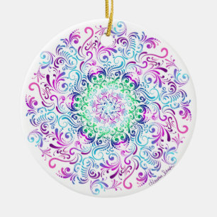 Ornamento De Cerâmica Mandala majestosa do caleidoscópio no branco