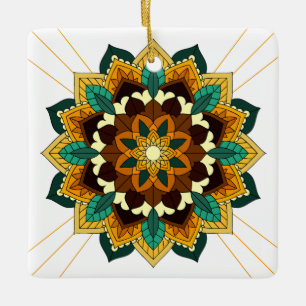 Ornamento De Cerâmica Mandala Padrão 02 em amarelo e em tom