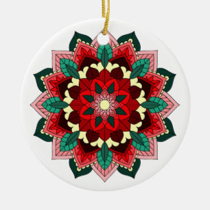 Ornamento De Cerâmica Mandala Padrão 02 em vermelho
