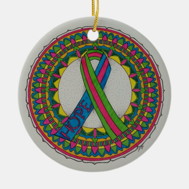 Ornamento De Cerâmica Mandala para Cancer Metastático da Mama (Frente)