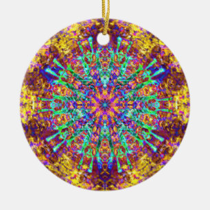 Ornamento De Cerâmica Mandala Psicodélico Trippy Hippie Explosão de Cor