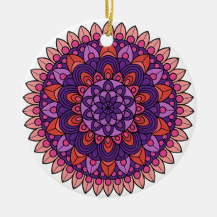 Ornamento De Cerâmica Mandala roxa e rosa