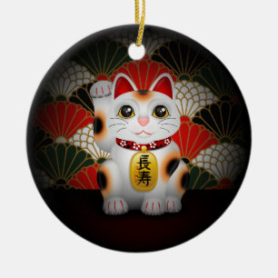 Ornamento De Cerâmica Maneki cerâmico branco Neko