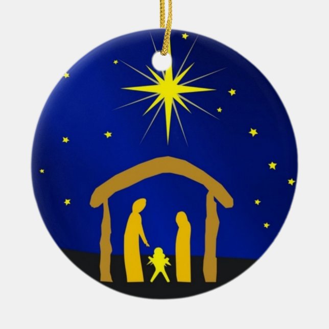 Ornamento De Cerâmica Manger Scene Cerâmica Ornament (Frente)