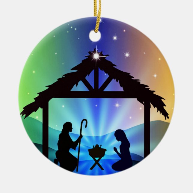 Ornamento De Cerâmica Manger Scene com Joseph e Mary (Frente)