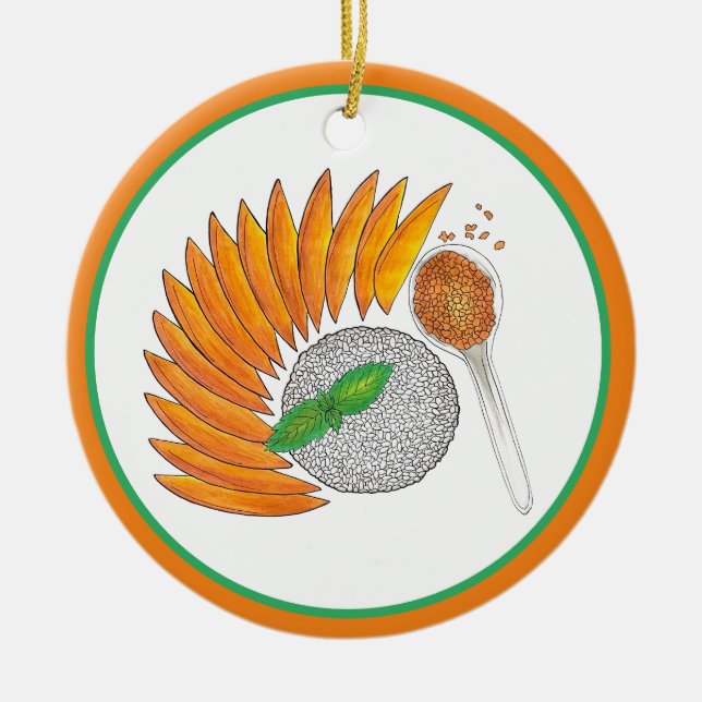 Ornamento De Cerâmica Mango Sticky Rice Dessert Thai Comida Cuisine (Frente)