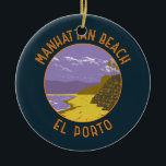 Ornamento De Cerâmica Manhattan Beach California Viagem Art Vintage<br><div class="desc">Praia de Manhattan num estilo de arte vetorial. A praia de Manhattan é uma comunidade da Baía do Sul que se encontra de braços cruzados,  popular entre famílias e entusiastas do exterior.</div>