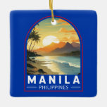 Ornamento De Cerâmica Manila Filipinas Viagem Art Vintage<br><div class="desc">Manila retro vetor viagem design. Manila,  a capital das Filipinas,  é uma cidade vizinha densamente povoada na ilha de Luzon,  que mistura arquitetura colonial espanhola com arranha-céus modernos.</div>