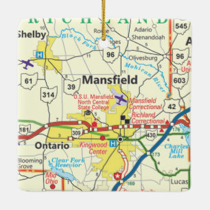 Ornamento De Cerâmica Mansfield Ohio Vintage Map