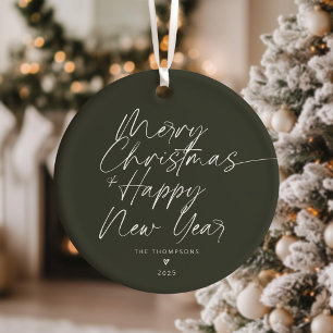 Ornamento De Cerâmica Manuscrito Moderno Minimalista Verde Feliz Natal