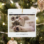 Ornamento De Cerâmica Manutenção de Fotos Pet Mínima Definida<br><div class="desc">Mínimo Engraçado Definir Enfeites de natal de Foto Pet Malvado. Basta carregar uma imagem com sua foto favorita para fazer o presente perfeito para um dono de animais de estimação nesta temporada de festas.</div>