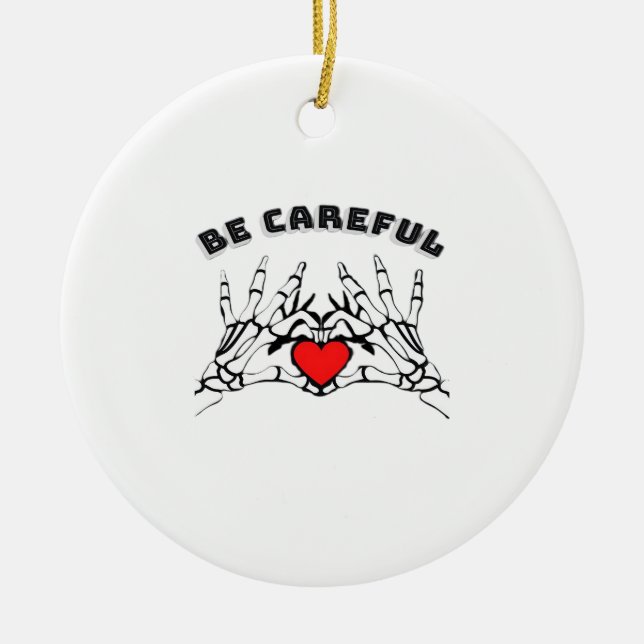 Ornamento De Cerâmica Mão De Esqueleto Com Cardíaco Clássico (Frente)