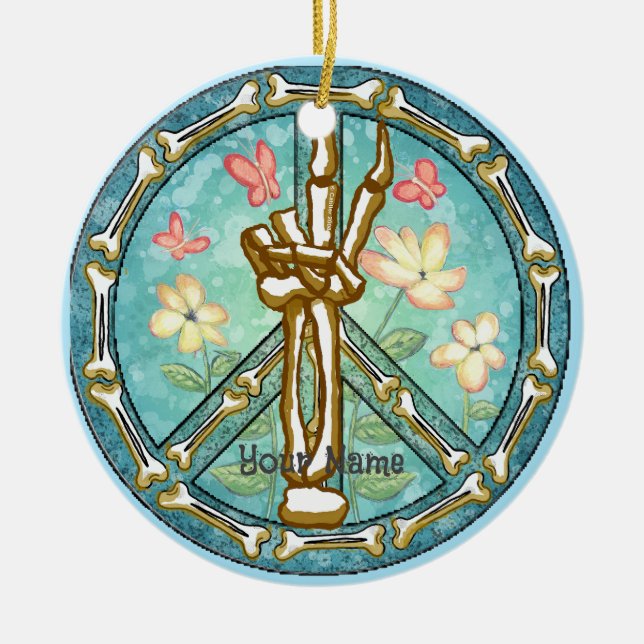 Ornamento De Cerâmica Mão de Esqueleto de Paz (Frente)