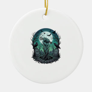 Ornamento De Cerâmica Mão de Zumbi Mors Chave de Esqueleto Lápide Corvos