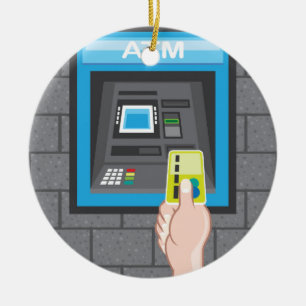 Ornamento De Cerâmica Mão humana do ATM com um cartão