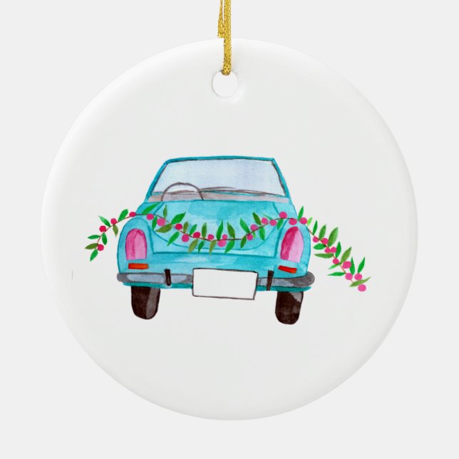 Ornamento De Cerâmica Mão pintada de aquarela Carro de Natal (Traseira)
