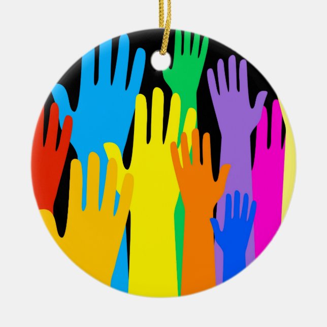 Ornamento De Cerâmica Mãos coloridas (Frente)