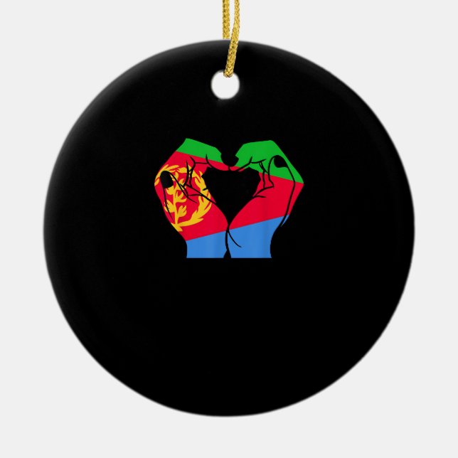 Ornamento De Cerâmica Mãos Coradas com Bandeira Eritreia (Frente)