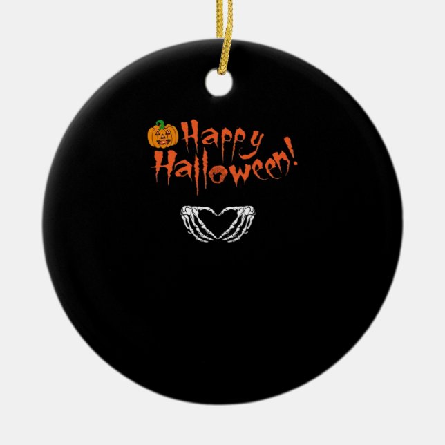 Ornamento De Cerâmica Mãos de Esqueleto Loucas. Feliz Dia das Bruxas. (Frente)