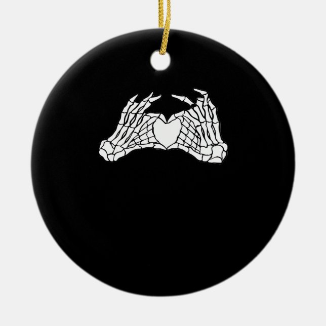 Ornamento De Cerâmica Mãos do Coração do Esqueleto - Luz (Frente)