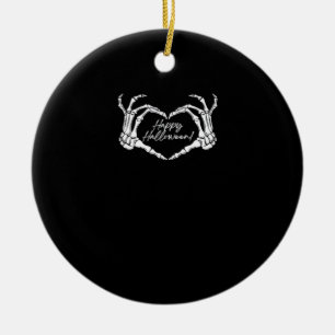 Ornamento De Cerâmica Mãos do Coração, Esqueleto Feliz de Halloween, Ha