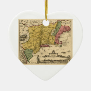 Ornamento De Cerâmica Mapa 1685 - Nova Bélgica, O Novo Mundo, Nova Ingla