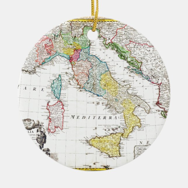 Ornamento De Cerâmica Mapa 1742 dos herdeiro de Homann de Italia (Frente)