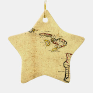 Ornamento De Cerâmica Mapa 1837 - ilhas havaianas de Havaí do vintage