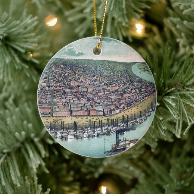 Ornamento De Cerâmica Mapa Aéreo Antigo de Saint Louis, Missouri, 1859 (Árvore)