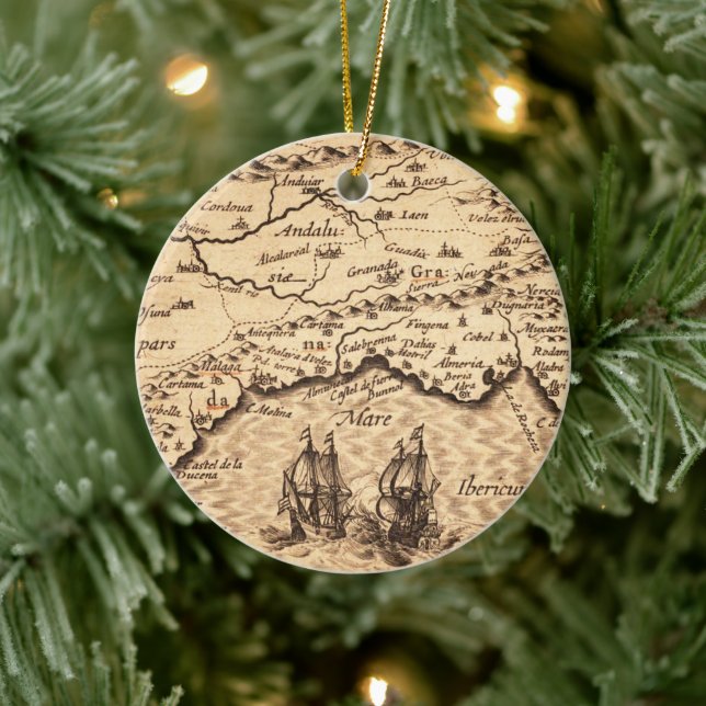 Ornamento De Cerâmica Mapa antigo antigo inspirado (3) (Árvore)