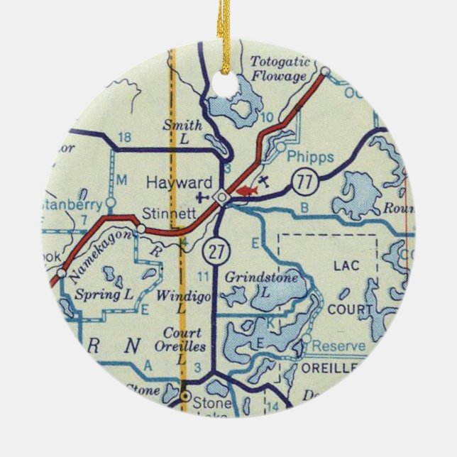 Ornamento De Cerâmica Mapa antigo da Hayward WI (Traseira)