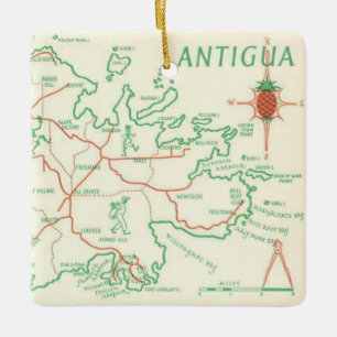 Ornamento De Cerâmica Mapa Antigo da Ilha de Antigua