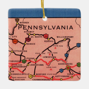 Ornamento De Cerâmica Mapa Antigo da Pensilvânia
