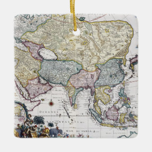 Ornamento De Cerâmica Mapa antigo de Ásia 1696