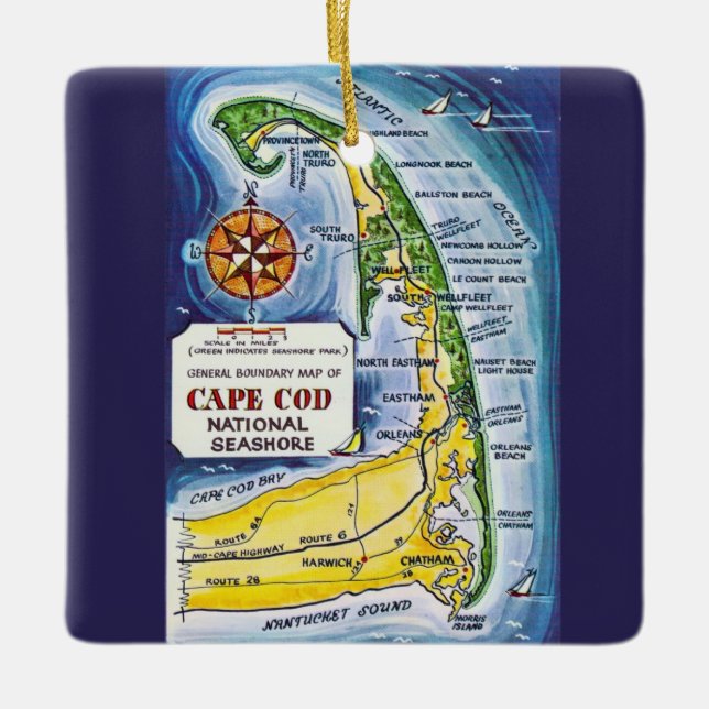 Ornamento De Cerâmica Mapa Antigo de Cape Cod (Frente)