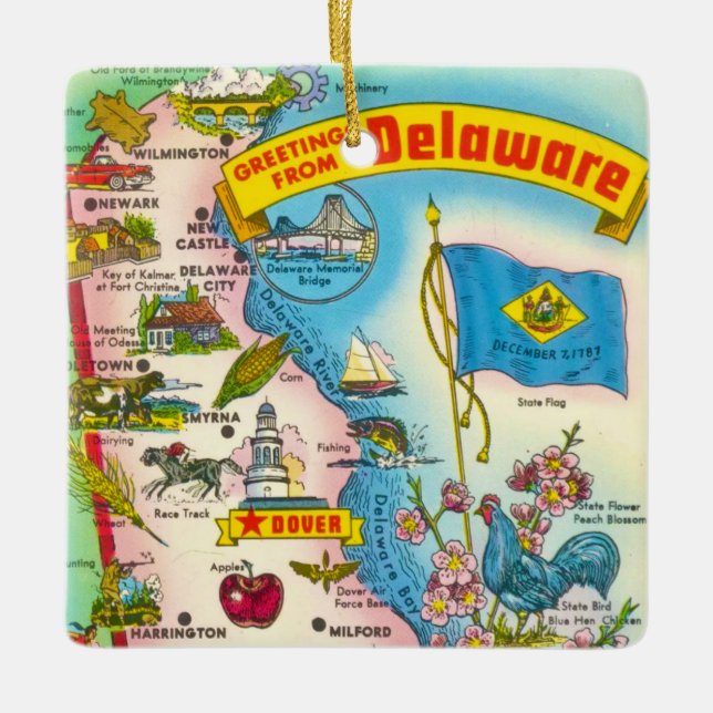 Ornamento De Cerâmica Mapa Antigo de Delaware  (Frente)