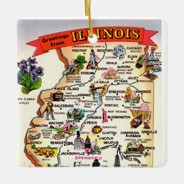 Ornamento De Cerâmica Mapa Antigo de Illinois (Frente)