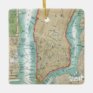 Ornamento De Cerâmica Mapa antigo do Lower Manhattan e do Central Park