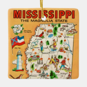 Ornamento De Cerâmica Mapa Antigo do Mississippi 