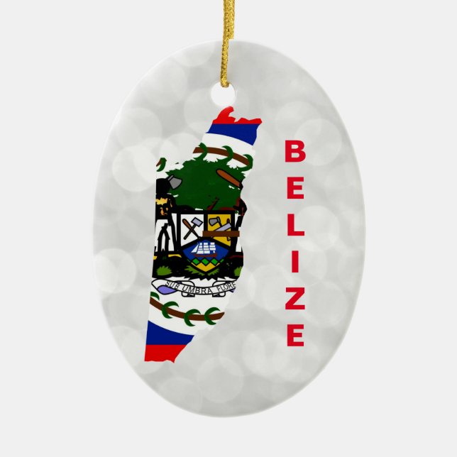 Ornamento De Cerâmica Mapa Belize da Bandeira (Frente)
