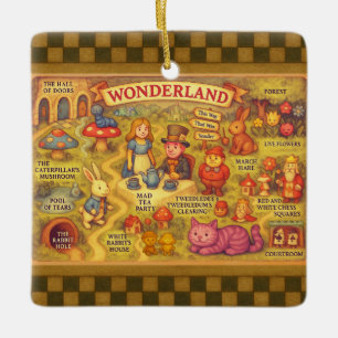 Ornamento De Cerâmica Mapa Caprichoso das Aventuras de Alice no País das