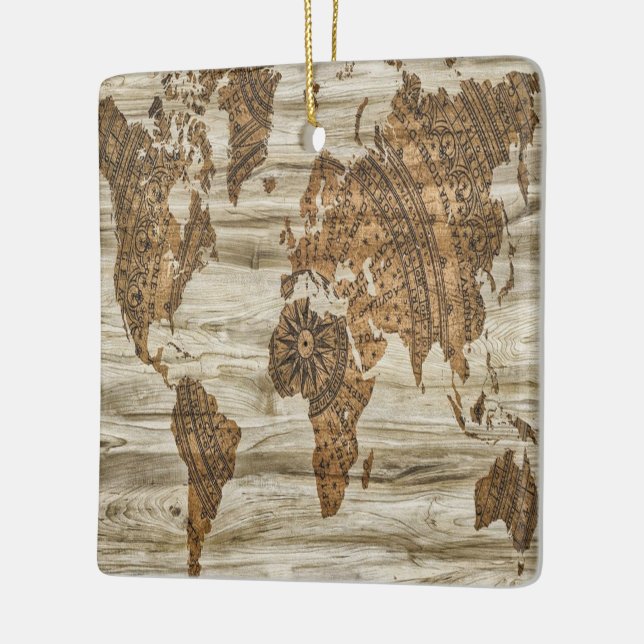 Ornamento De Cerâmica Mapa castanho da impressão mundial (Esquerda)