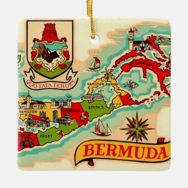 Ornamento De Cerâmica Mapa Clássico Antigo das Bermudas (Frente)