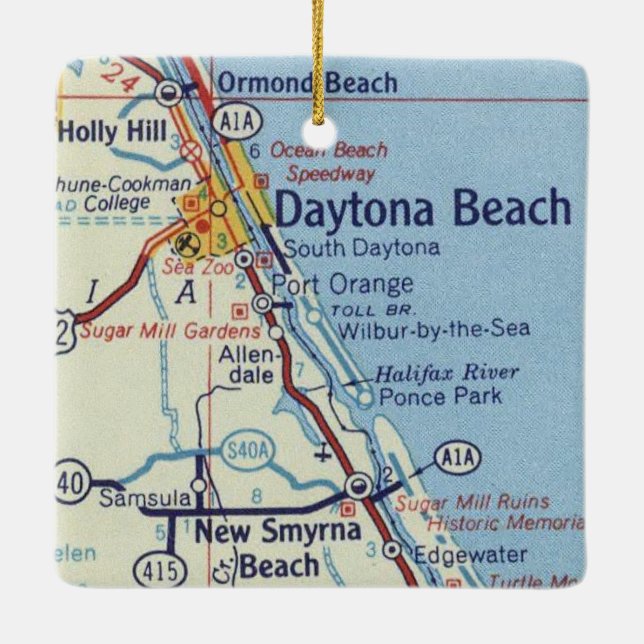 Ornamento De Cerâmica Mapa Clássico de Praia de Daytona (Verso)