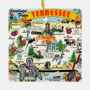 Ornamento De Cerâmica Mapa Colorido Antigo do Tennessee