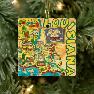 Ornamento De Cerâmica Mapa Colorido da Louisiana