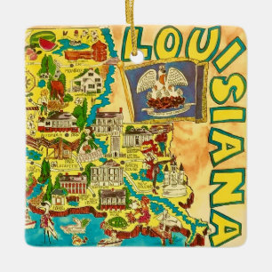 Ornamento De Cerâmica Mapa Colorido da Louisiana