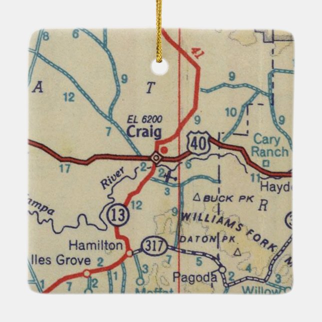 Ornamento De Cerâmica Mapa Craig CO 1945 (Verso)