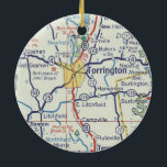 Ornamento De Cerâmica Mapa CT de Torrington<br><div class="desc">Torrington CT Enfeites de natal com mapa de safra da década de 1950 antes das autoestradas interestaduais.</div>