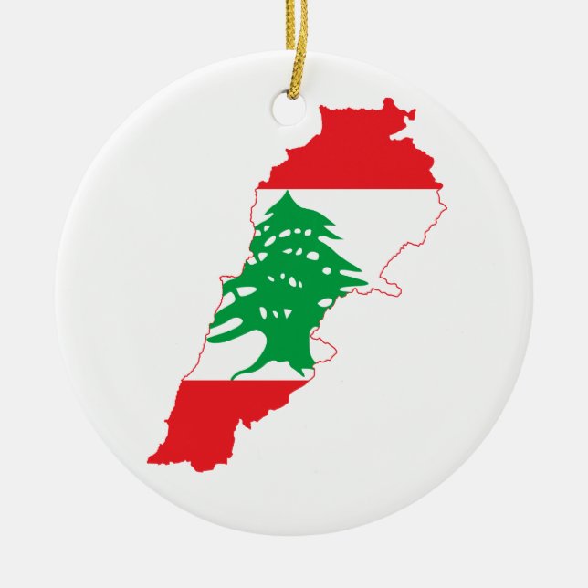 Ornamento De Cerâmica Mapa da bandeira de Líbano (Frente)